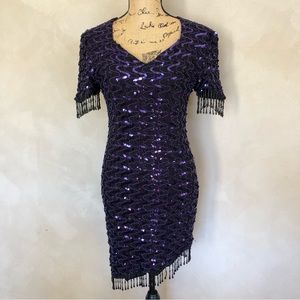 Dave & Johnny sequin & bead asymmetrical dress